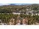The house is surrounded by forest that leads up to the snow-capped mountain in the distance at 27231 Log Trl, Conifer, CO 80433