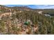 A picturesque aerial view of the property showcases a home nestled in lush forest at 27231 Log Trl, Conifer, CO 80433