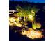Backyard landscaping at night featuring a rock waterfall illuminated by landscape lighting at 3855 Old Oaks St, Castle Rock, CO 80104