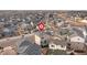 Aerial view showing home's location in a new development with solar panels at 5480 Danube St, Denver, CO 80249