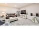 Cozy basement living area with comfortable seating, a modern entertainment center, and soft carpeting at 21855 E Idyllwilde Dr, Parker, CO 80138