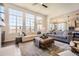 Open-concept living room featuring large windows, modern furnishings, and hardwood floors at 21855 E Idyllwilde Dr, Parker, CO 80138