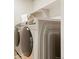 Close up image of the stainless steel washer and dryer with shelves at 6041 N Orleans St, Aurora, CO 80019