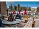 Enjoy the outdoor patio with a fire pit and plenty of seating for residents and guests at 611 Village Rd # 620, Breckenridge, CO 80424