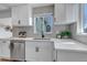 Bright kitchen with white cabinets, stainless steel dishwasher and modern finishes at 4520 S Delaware St, Englewood, CO 80110