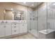 Elegant bathroom with double vanity and glass shower at 21531 Main Ave, Golden, CO 80401