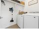 Functional laundry room with front-load washer and dryer, storage shelves, and neutral wall color at 24747 E Calhoun Pl # C, Aurora, CO 80016