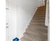 Carpeted stairs leading to the upper level of the home with white trim and neutral walls at 24747 E Calhoun Pl # C, Aurora, CO 80016