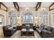 Living room with large windows offering scenic views and comfortable seating at 26269 Richmond Hill Rd, Conifer, CO 80433