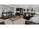 Living room open to kitchen with dark wood cabinets and stainless appliances at 6456 Kenzie Cir, Castle Pines, CO 80108