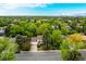 Expansive aerial view of a home in a lush neighborhood with mature trees and manicured lawns at 9540 E Grand Pl, Greenwood Village, CO 80111
