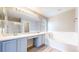 Bathroom featuring double sinks, bathtub, and a separate glass-enclosed shower at 15926 Butterwort Cir, Parker, CO 80134