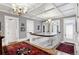 Spacious upper hallway with hardwood floors, chandeliers, and built-in storage at 750 N Clarkson St, Denver, CO 80218