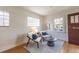 Cozy living room featuring hardwood floors, modern seating, and natural light from the front door at 1836 S Grant St, Denver, CO 80210