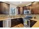 Modern kitchen with stainless steel appliances, granite countertops, and a stylish backsplash at 2212 Tamarac St, Denver, CO 80238