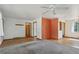 Open-concept living room with hardwood floors, and a ceiling fan at 1742 S Forest St, Denver, CO 80222