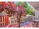 Charming porch with a colorful red tree, outdoor seating, and front yard views at 3853 S Genoa Ct # D, Aurora, CO 80013