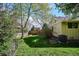 Lush backyard with vibrant greenery, mature trees, and a well-maintained lawn, perfect for outdoor enjoyment at 14072 W Alaska Dr, Lakewood, CO 80228