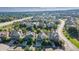 An aerial view showcases this neighborhood with lush landscaping and tree-lined streets at 651 Tiger Lily Way, Highlands Ranch, CO 80126