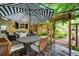 Charming outdoor dining area with a patio umbrella, surrounded by lush greenery and a landscaped garden at 11224 W 28Th Pl, Lakewood, CO 80215