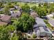 Discover the neighborhood's charm from above, showcasing lush greenery, solar panels, and a peek at nearby recreational areas at 915 Mercury Cir, Littleton, CO 80124