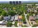 An aerial view of the neighborhood showcasing mature trees and landscaping with a view of nearby buildings at 400 S Gilpin St, Denver, CO 80209