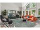 Bright living room features large windows, an orange sofa, and stylish decor at 15207 W Ellsworth Pl, Golden, CO 80401