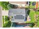 Aerial view of a well-maintained home with solar panels, patio area, and landscaped backyard at 15948 E 106Th Pl, Commerce City, CO 80022