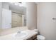 Bathroom with vanity, mirror, toilet, and shower, functional and well-lit at 8915 Field St # 113, Westminster, CO 80021