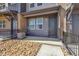 Townhome front door and decorative stone landscaping at 6840 Merseyside Ln, Castle Pines, CO 80108