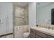 Bathroom features a glass shower, modern fixtures, and a granite vanity at 28154 Belle Mont Trl, Conifer, CO 80433