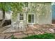 Backyard patio with sliding door and white shutters, perfect for relaxing and entertaining at 4267 W Kenyon Ave, Denver, CO 80236