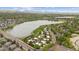 Aerial view of homes near lake, showcasing neighborhood layout and scenic surroundings at 1799 S Lee St # B, Lakewood, CO 80232
