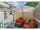Cozy back patio features wicker furniture set with umbrella, perfect for outdoor relaxation at 1799 S Lee St # B, Lakewood, CO 80232