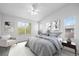Bright bedroom with vaulted ceiling, neutral decor, large windows and carpeted floor at 10685 Cherrybrook Cir, Highlands Ranch, CO 80126