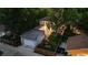 Aerial view of a well-maintained backyard with mature trees and a detached garage at 2377 S Humboldt St, Denver, CO 80210