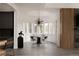 Dining room with large window view and designer chandelier at 4935 E Preserve Ln, Greenwood Village, CO 80121