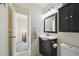 Bathroom featuring a vanity with mirror and a cabinet for additional storage at 9338 W Utah Pl, Lakewood, CO 80232
