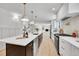 Modern kitchen features a center island, pendant lighting, stainless steel appliances, and ample counter space at 3798 S Wabash St, Denver, CO 80237