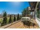Back deck with a dining table offering scenic views of the sky and distant nature at 2462 W Peakview Ct, Littleton, CO 80120