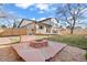 This backyard features a patio with a fire pit and a well maintained lawn at 8405 W 74Th Dr, Arvada, CO 80005