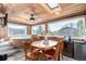 Bright sunroom with a vaulted wood ceiling, hot tub, ceiling fan, and a beverage center at 717 Anderson St, Castle Rock, CO 80104