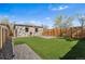A well-maintained backyard, featuring green artificial turf, a stone exterior, and a wooden fence at 3251 N Adams St, Denver, CO 80205