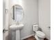 Clean and simple half-bathroom with a pedestal sink, modern fixtures, and neutral decor at 2464 Wesley Ln, Lafayette, CO 80026