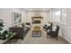 Cozy living room with fireplace, modern furniture, and natural light from large windows at 3596 E Fair Pl, Centennial, CO 80121