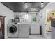 Bright basement laundry room with washer, dryer, utility sink and updated fixtures at 1429 Hudson St, Denver, CO 80220