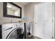 Convenient laundry room featuring modern washer and dryer units and a practical layout at 20710 E Princeton Pl, Aurora, CO 80013