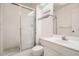 View of the bathroom featuring a glass shower stall, toilet, and sink with a vanity at 1800 Centaur Village Dr, Lafayette, CO 80026