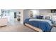 Basement bedroom with blue accents, neutral carpet, walk-in closet and modern ensuite at 4467 King St, Denver, CO 80211