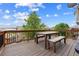 Outdoor deck with a wooden dining table, benches, and railing, perfect for enjoying outdoor meals at 10535 Laurelglen Cir, Highlands Ranch, CO 80130